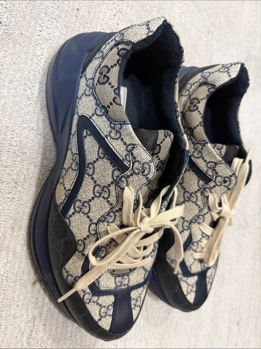 Gucci Beige & Navy GG Monogram Chunky Lace-Up Sneakers